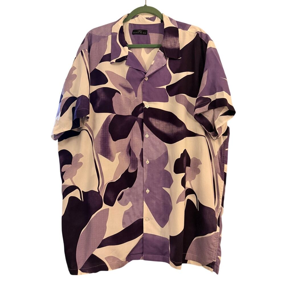 Celio Men’s XXL Lilac Purple Floral Viscose Camp Collar Shirt